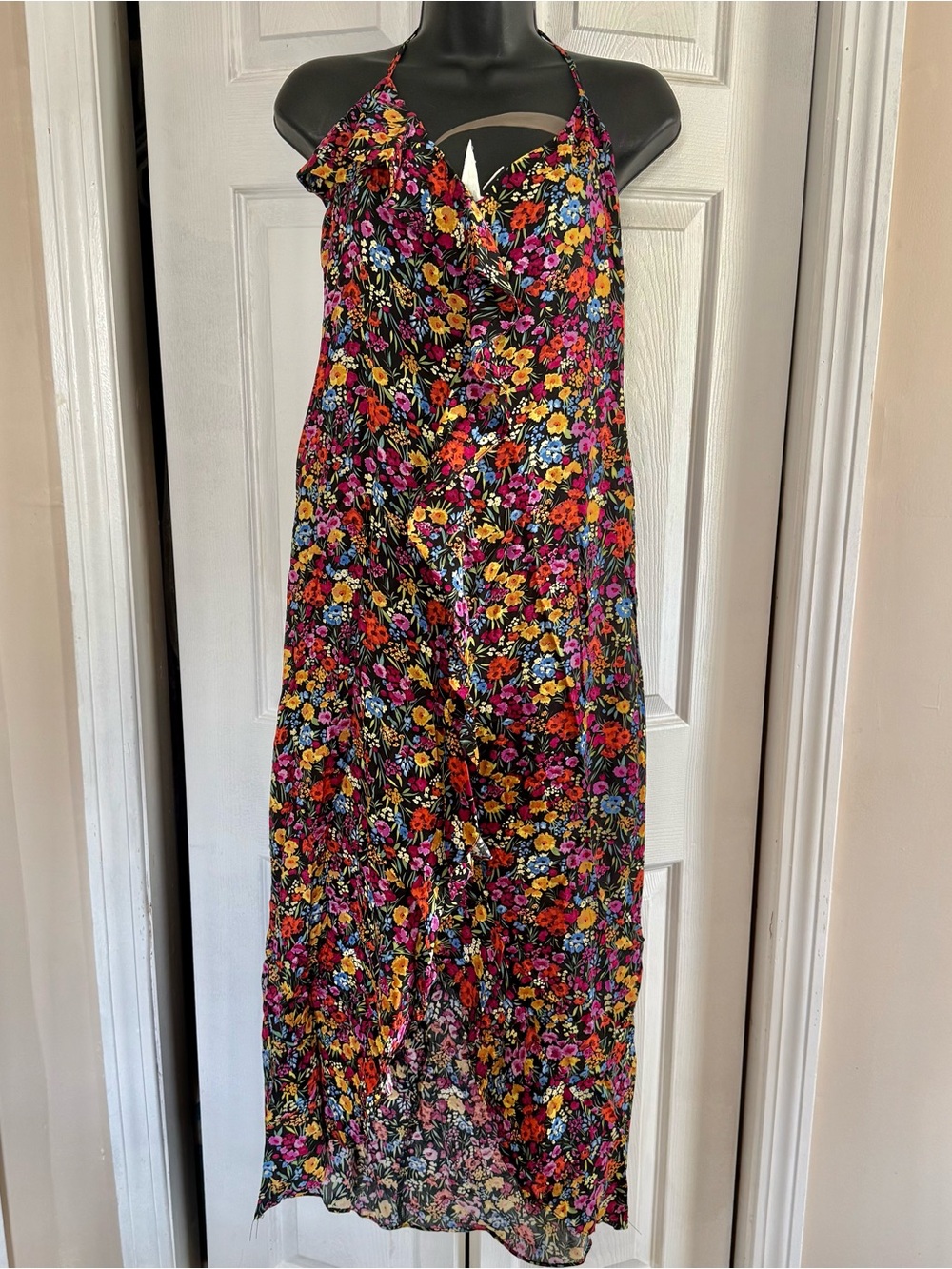 Lost + Wander Black Floral Slip Dress with Bright Bouquet Accents